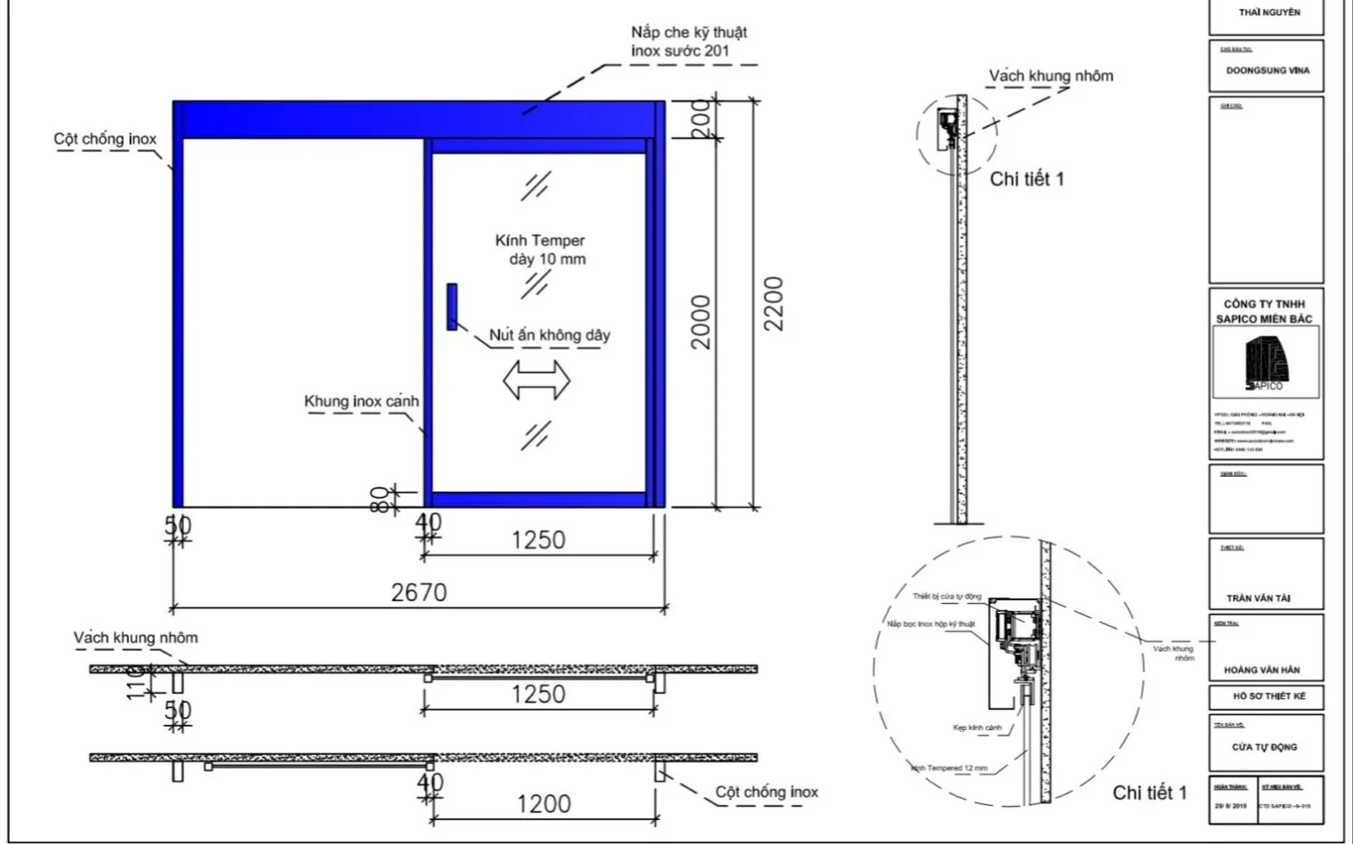 Mẫu bản vẽ cửa lùa 1 cánh