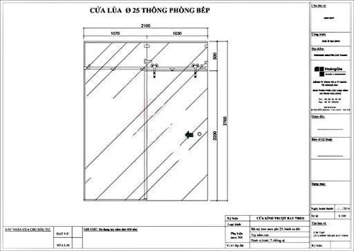 Mẫu bản vẽ cửa lùa 1 cánh