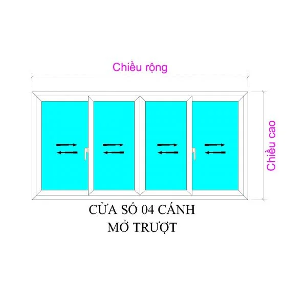 Mẫu bản vẽ cửa lùa 4 cánh