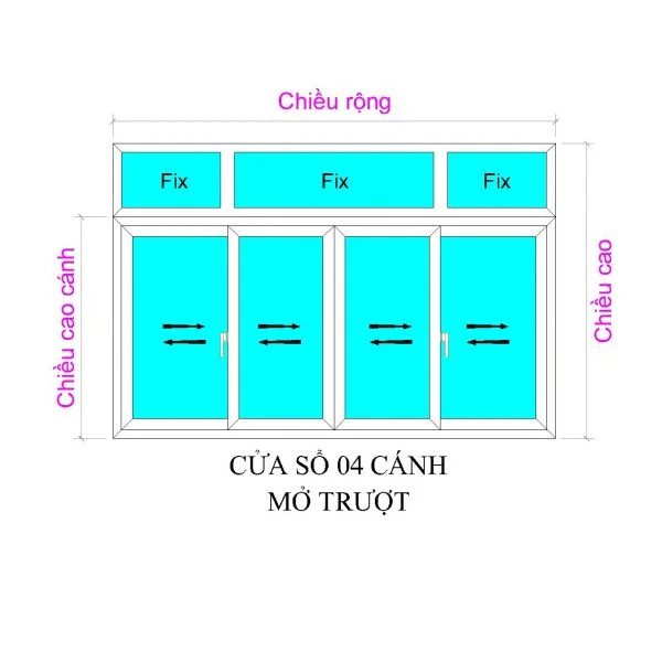 Mẫu bản vẽ cửa lùa 4 cánh