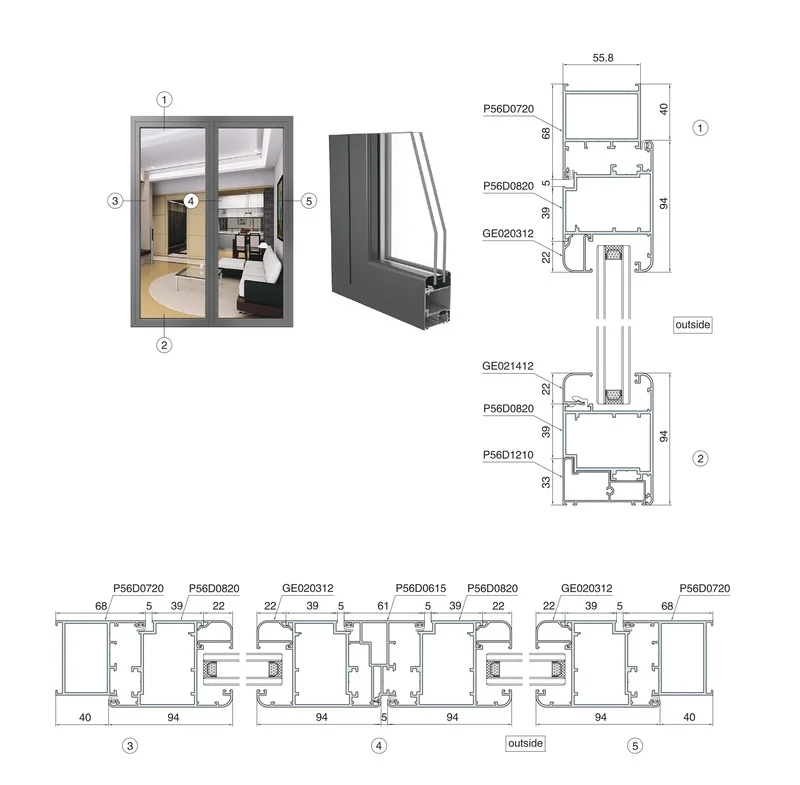 Bản vẽ cửa lùa nhôm kính